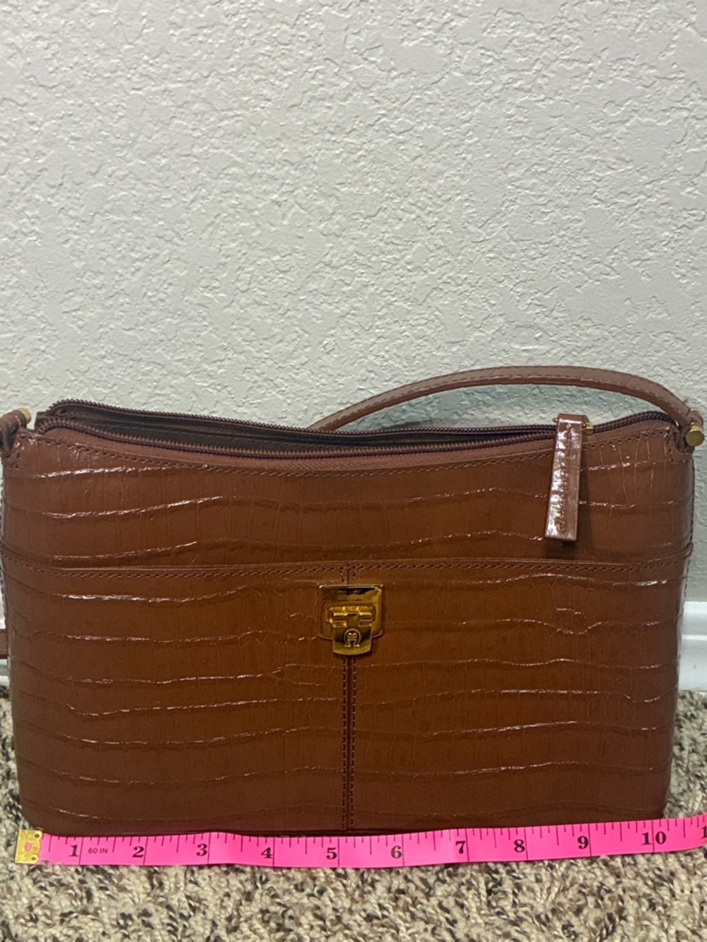 Etienne Aigner Brown Croc-Embossed Leather Shoulder Bag - Picture 9 of 14